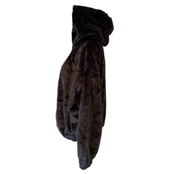 PrettyLittleThing Black Faux Fur Balloon Sleeve Hooded Jacket Women's Size 8 US - Picture 3 of 14